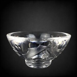 Orrefors Holly Day Crystal Bowl Christmas Candy Dish 6" Sweden 2000s